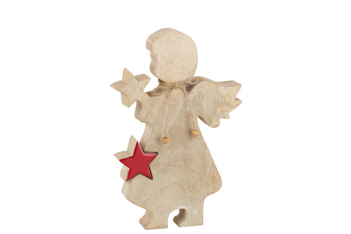 J-Line figuur Engel Ster - hout - rood - large