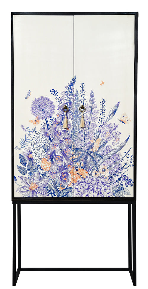 Kast dressoir met 2 deuren van MDF met  met blauw en paars bloemenmotief - vtwonen shop