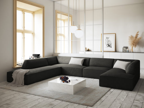 Micadoni Panoramische hoekbank links Ruby 7-zits, ribfluwelen, donkergrijs - 273x366x69cm