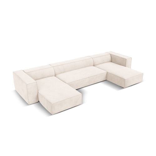 Cosmopolitan Design - Panoramische bank Turin 6-zits, structurele stof lichtbeige - 173x375x68cm