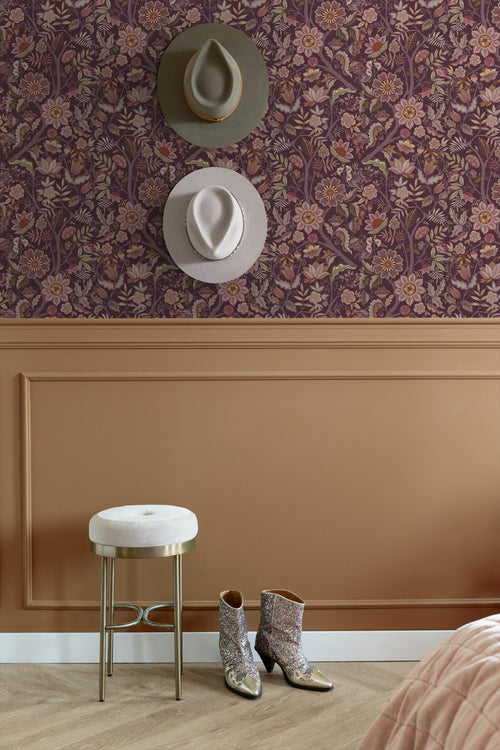 ESTAhome behang vintage bloemen aubergine paars - 50 x 900 cm - 131336 - vtwonen shop