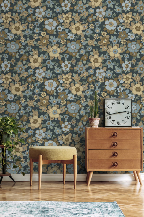 ESTAhome behang retro bloemen donkerblauw - 50 x 900 cm - 131527 - vtwonen shop