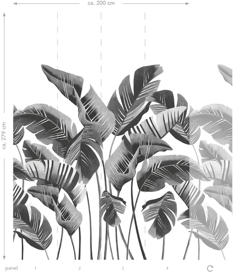 ESTAhome fotobehang grote bananenbladeren zwart wit - 200 x 279 cm - 158907 - vtwonen shop