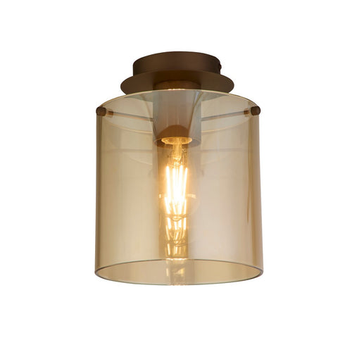 Searchlight Sweden 1-lichts plafondlamp - Mokka metaal en amberkleurig glas