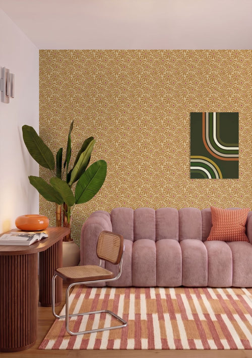 ESTAhome behang madeliefjes okergeel en roze - 53 cm x 10.05 m - 131152