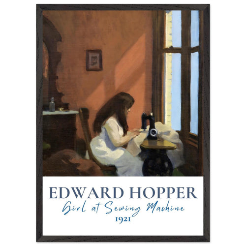 Artfulprints Poster met Lijst Edward Hopper - Girl at sewing machine   - 50x70 cm - Meerkleurig