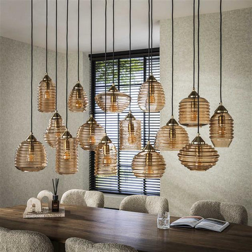 Giga Meubel Hanglamp Rib Glass - Amber - 15-Lichts - 155x60x150cm