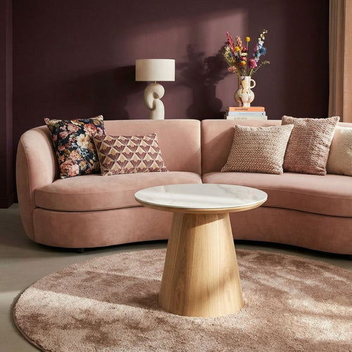 Giga Meubel Bijzettafel Alba - Wit Keramiek/Naturel - Ø60x55cm - vtwonen shop