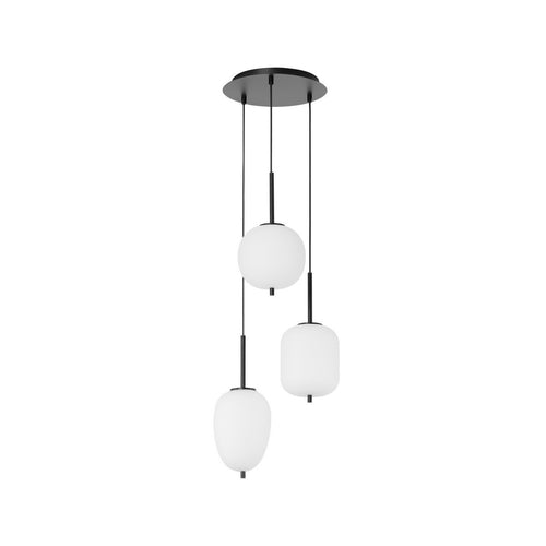 Merano Kenora 3-lichts cluster hanglamp zwart metaal, opaalglas LED E14