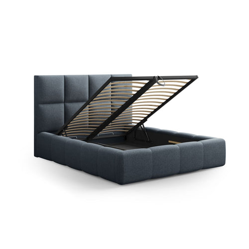 Cosmopolitan Design - Opbergbed met hoofdeinde Livigno 200x200cm structurele stof donkerblauw - 230x225x125cm