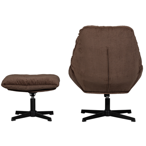 WOOOD draaibare fauteuil met hocker Yaro - Chenille - Espresso - vtwonen shop