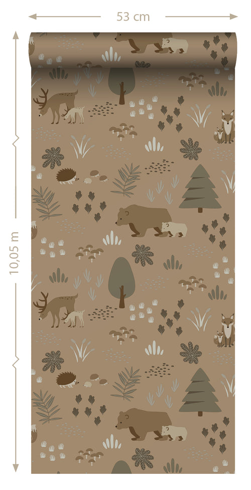 ESTAhome behang bos met bosdieren beige bruin - 53 cm x 10.05 m - 139410
