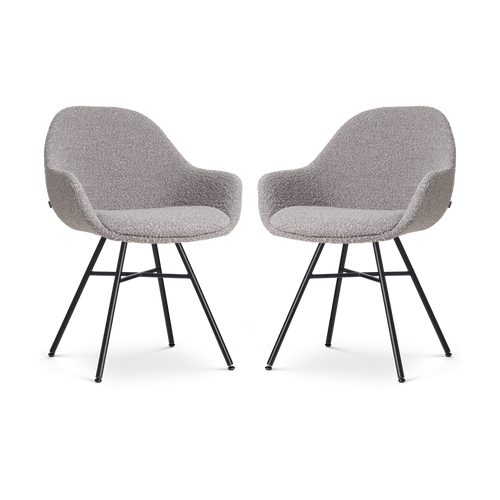 Nolon Noa-Mae Eetkamerstoelen Set van 2 - Bouclé Taupe - Zwarte Poten - vtwonen shop