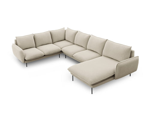 Cosmopolitan Design Panoramische hoekbank links Vienna 7-zits, structurele stof, beige - 235x330x95cm
