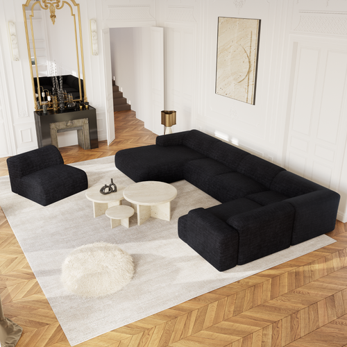 Sia Home - Panoramische bank, links MYRA - getextureerd fluweel donker antraciet 354cm