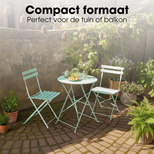 Tuinset bistroset balkonset tuindecoratie van metaal in oud wit met motief 3 delige set Tuinset bistroset balkonset tuindecoratie van metaal in oud wit met motief 3 delige set