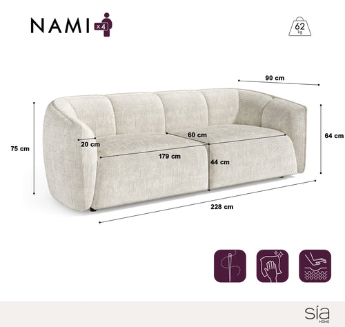 Sia Home - Rechte bank NAMI - Fluweel weefsel - Zwart - 228cm - vtwonen shop