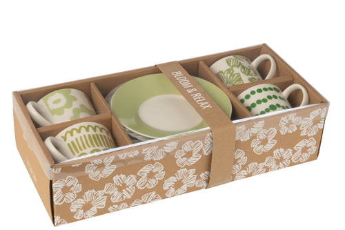 J-Line kop + schoteltje - keramiek - groen - large - giftbox - 4 stuks