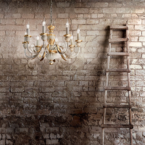 Ideal Lux Firenze - 8 lichts kroonluchter ivoor, gouden afwerking, E14