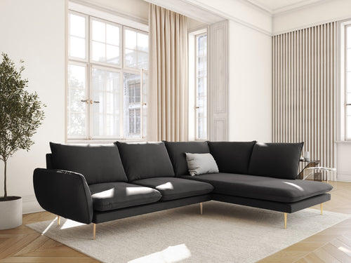 Cosmopolitan Design rechter hoekbank Vienna 6-zits, flueel, donkergrijs - 185x275x95cm
