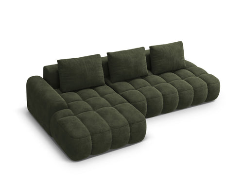 Cosmopolitan Design Uitklapbare hoekbank links met opbergdoos Linz 3-zits, flueel groente - 142x275x84cm