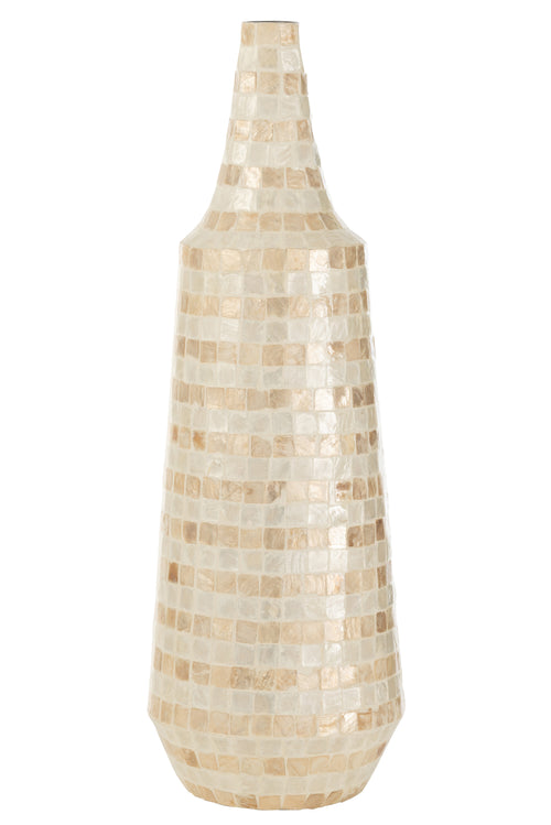 J-Line vaas Lang Mosaic - schelpen/bamboe - beige - 70 cm hoog - vtwonen shop
