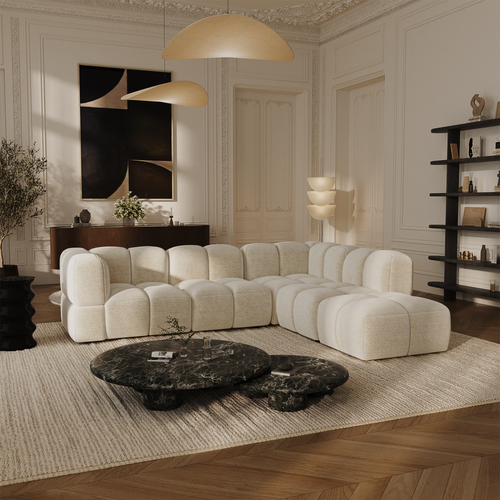 Sia Home - Modulaire bank met grote rechte hoek NUBI - Fluweel met structuur - Crème - 256cm