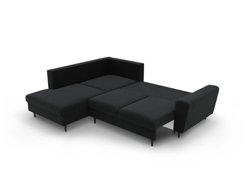 Cosmopolitan Design Uitklapbare hoekbank links met opbergdoos Kyoto 5-zits, flueel zwart - 194x243x88cm