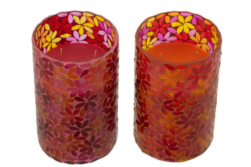 J-Line geurkaars Bloemen Mozaiek - Tender Rose - mix - large - 2 stuks - 75U