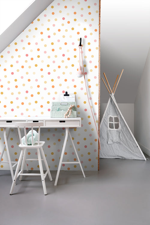 ESTAhome behang stip geel, oranje en roze - 50 x 900 cm - 131623
