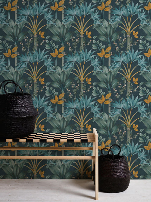 Livingwalls behang bloemmotief petrolblauw - 53 cm x 10.05 m - AS-391724 - vtwonen shop