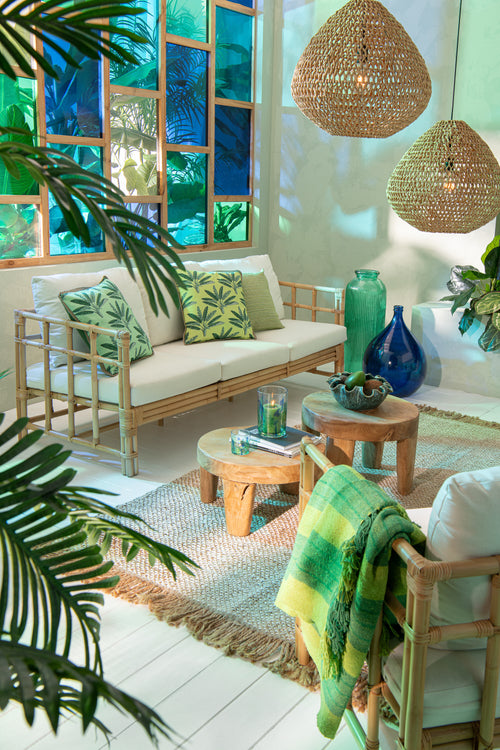 J-Line zetel Elise + kussen 3 Personen - rotan/textiel - naturel/wit - vtwonen shop