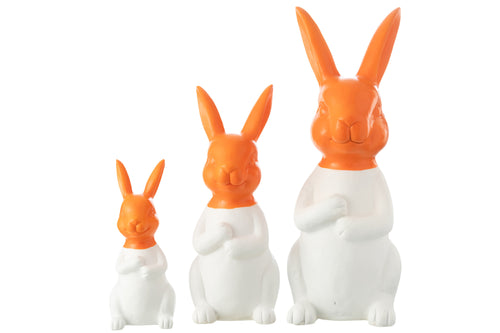 J-Line decoratie Konijn Buiten - kunststof - wit/oranje - set van 3