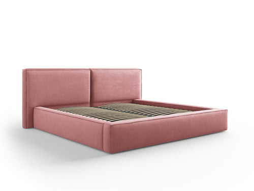 Cosmopolitan Design Opbergbed met dubbel hoofdbord Arendal 200x200cm, structurele stof, roze - 228x251x97.5cm