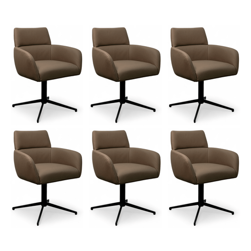 Furnhouse eetkamerstoelen armleuning Marco - Taupe - Leer - Set van 6
