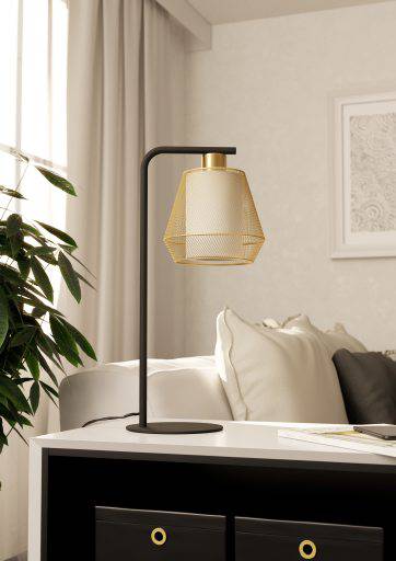 EGLO tafellamp Ciudadela - e27 - 50 cm - zwart/goud/wit - textiel - vtwonen shop