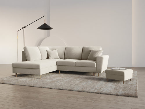 Cosmopolitan Design Uitklapbare hoekbank links met opbergdoos Kyoto 5-zits, flueel lichtbeige - 194x243x88cm