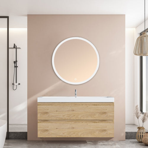 LOMAZOO badkamermeubel Monaco - zwevend - wit - licht eiken - 100 cm