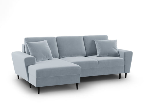 Cosmopolitan Design Uitklapbare hoekbank links met opbergdoos Kyoto 4-zits, flueel lichtblauw - 145x241x88cm