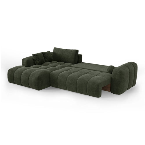Premium Interiors - Linkshoekbank met slaapfunctie en opbergruimte SKY - kruisbinding  vintage groen 310cm