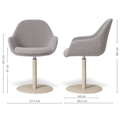 Nolon Niva-Mae tulp eetkamerstoel bouclé taupe - beige onderstel