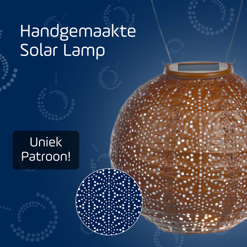 Lumiz solar lampion - sashiko rond - 20 cm - koper - vtwonen shop