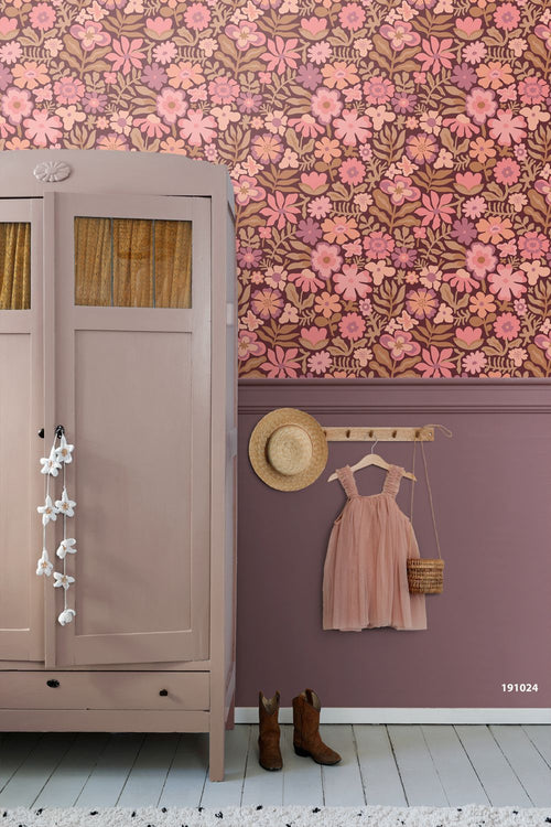 ESTAhome behang bloemetjes roze en paars - 50 x 900 cm - 132294