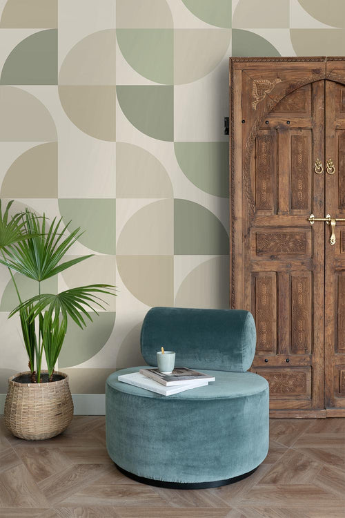 ESTAhome fotobehang geometrische vormen beige en groen - 250 x 279 cm - 159386 - vtwonen shop