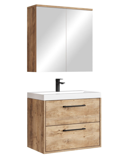 Badplaats Badkamermeubel Set Florence 01 60 cm – Kastanje Eiken – Hangend Wastafelmeubel met Spiegelkast