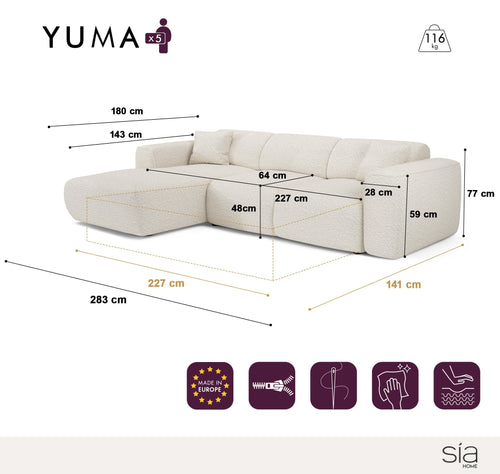 Sia Home - Hoekbanken YUMA - Fluweel met structuur - Saliegroen - 283cm