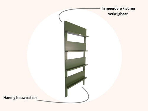 MaximaVida wandrek Jamie olijfgroen boekenrek - tijdschriftenrek - 180 x 80 cm - vtwonen shop