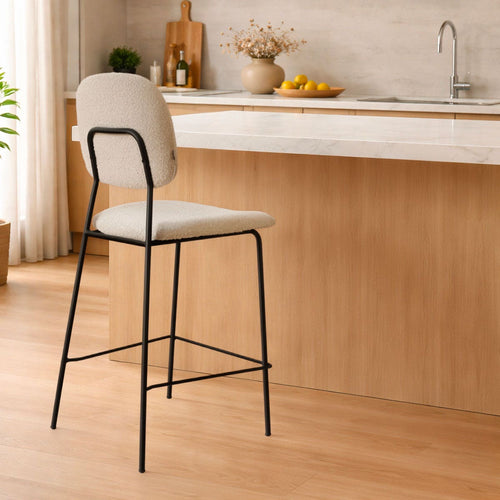 Nolon Jasmijn Barkruk Bouclé Beige - Zwart - 65 cm