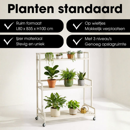 Mica Decorations Greenrax Plantenrek op Wielen - Plantenstandaard voor Kamerplanten, Buitenplanten of Tuingereedschap - Meerdere Plateaus