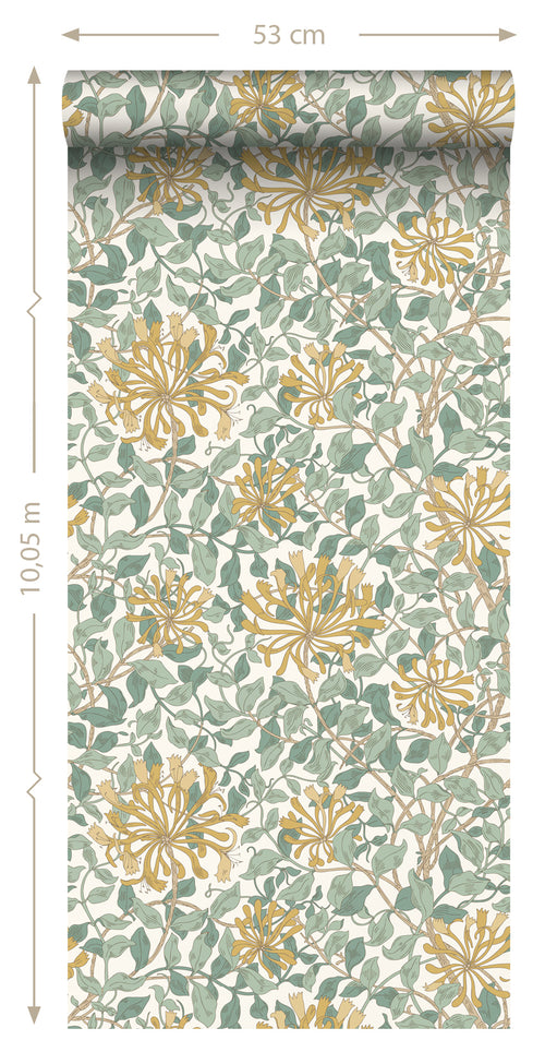 ESTAhome behang bloemen turquoise en okergeel - 50 x 900 cm - 131031 - vtwonen shop